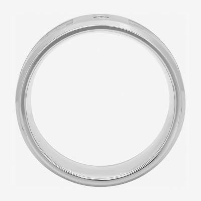 Mens Diamond-Accent Wedding Band Stainless Steel