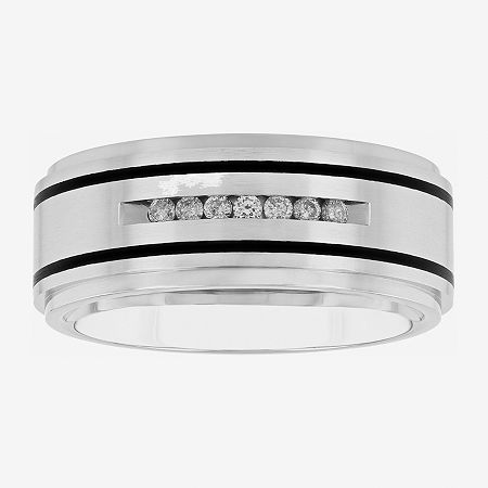 Mens Channel-Set Diamond Ring in Stainless Steel, 10, White