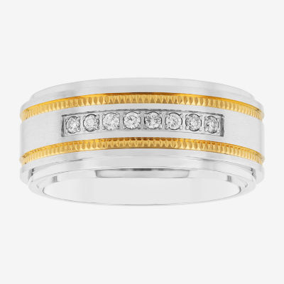 Mens Two-Tone Stainless Steel 1/7 CT.T.W. Natural Diamond Wedding Band