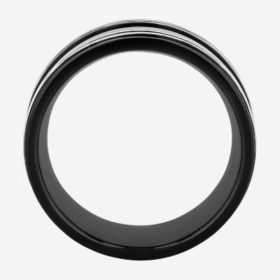  Mens 10mm Two-Tone Stainless Steel Wedding Band