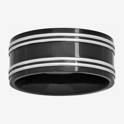  Mens 10mm Two-Tone Stainless Steel Wedding Band