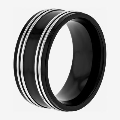  Mens 10mm Two-Tone Stainless Steel Wedding Band