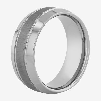 Mens 9mm Comfort Fit Tungsten Carbide Double Grooved Wedding Band