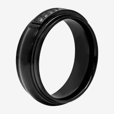Mens 7.5MM 1/7 CT. T.W. Natural Black Diamond Stainless Steel Wedding Band