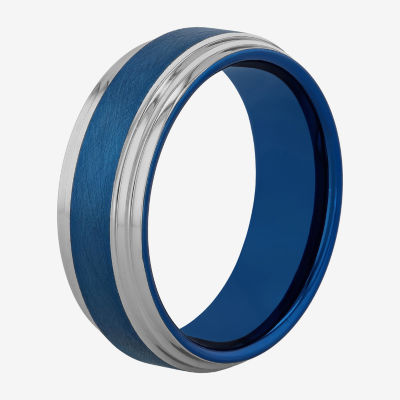 Mens 8MM Tungsten with Blue IP Wedding Band