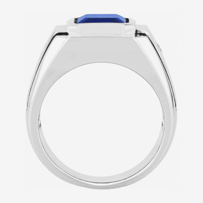 Mens Lab Created Blue Sapphire Sterling Silver Fashion Ring