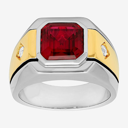 Mens Lab-Created Gemstone & White Sapphire Ring, 10, Ruby