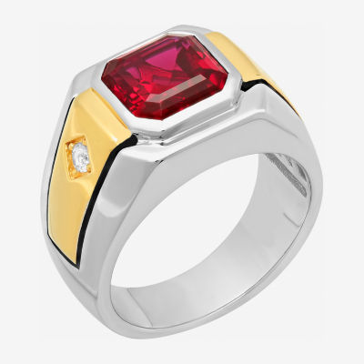 Mens Lab-Created Gemstone & White Sapphire Ring