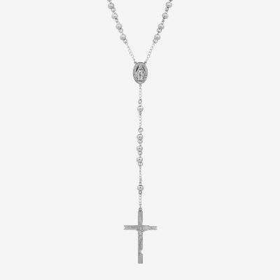 Mens Stainless Steel Cross Rosary Necklace