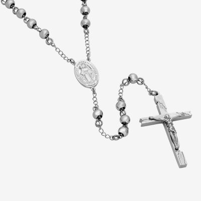 Mens Stainless Steel Cross Rosary Necklace