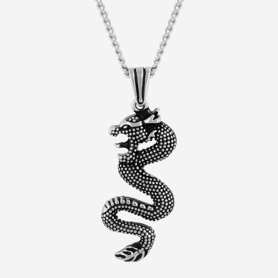 Mens Two-Tone Stainless Steel Dragon Pendant Necklace