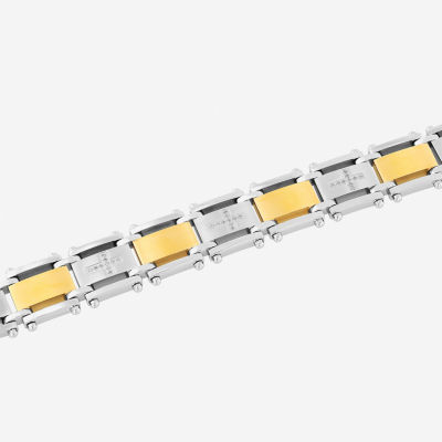 Mens 1/4 CT. T.W. Diamond Cross Two-Tone Stainless Steel Link Bracelet