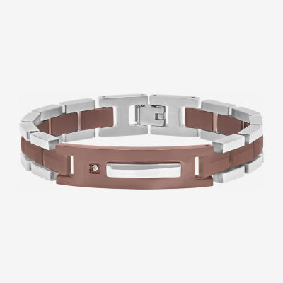 Mens Diamond-Accent Stainless Steel Brown IP ID Bracelet