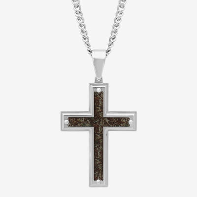 Mens Stainless Steel Cross 24 Inch Pendant Necklace