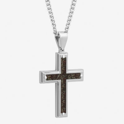 Mens Stainless Steel Cross 24 Inch Pendant Necklace