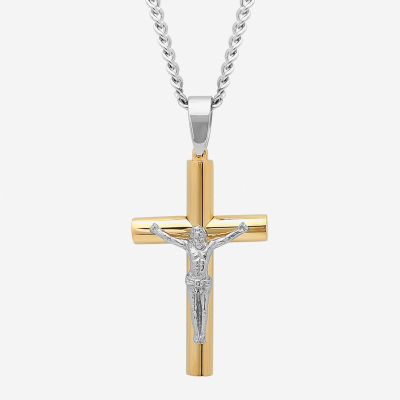 Mens Stainless Steel Crucifix Cross Pendant Necklace