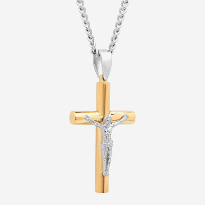 Mens Stainless Steel Crucifix Cross Pendant Necklace