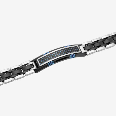 Mens 8.5 Inch Stainless Steel Carbon Fiber ID Bracelet