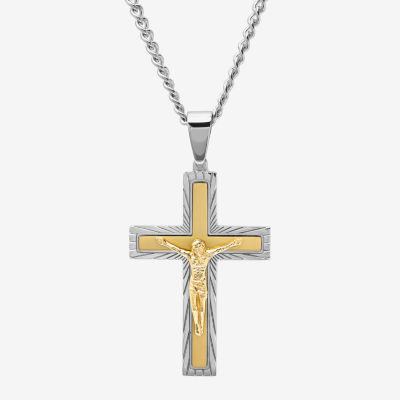 Crucifix Mens Stainless Steel Cross Pendant Necklace