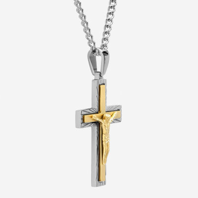 Crucifix Mens Stainless Steel Cross Pendant Necklace