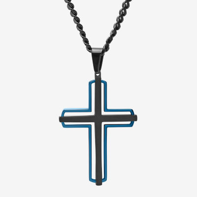 Mens Stainless Steel Cross 24 Inch Pendant Necklace