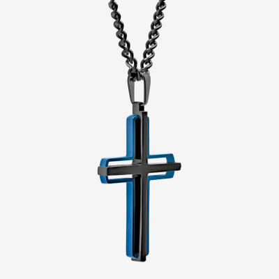 Mens Stainless Steel Cross 24 Inch Pendant Necklace