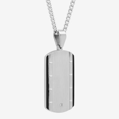 Mens Diamond Accent Natural White Diamond Stainless Steel Dog Tag 24 Inch Pendant Necklace
