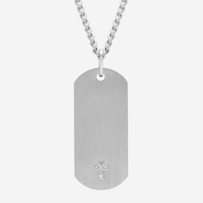 Mens Diamond Accent Natural White Diamond Stainless Steel Cross Dog Tag Pendant Necklace