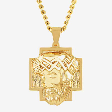 Jesus Head Mens Stainless Steel Cross 24 Inch Pendant Necklace, One Size