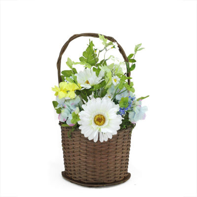 14.5'' Blue and White Mixed Flower Artificial Spring Floral Arrangement with Basket