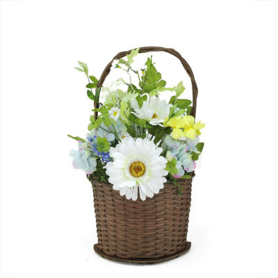 14.5'' Blue and White Mixed Flower Artificial Spring Floral Arrangement with Basket