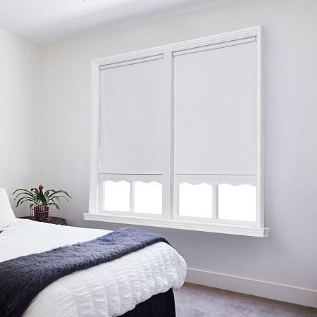 Asstd National Brand Paige Cut-to-width Cordless Blackout Fringed Roller Shade In White