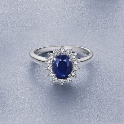 Effy Womens / CT. T.W. Diamond & Genuine Blue Sapphire 14K White Gold Cocktail Ring