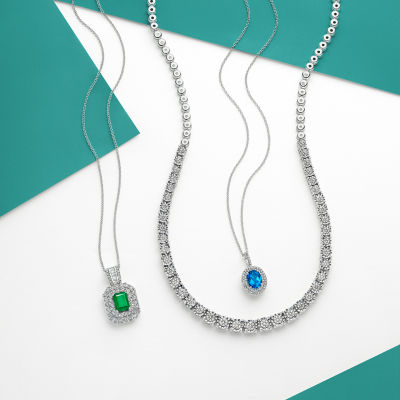 Effy Final Call Womens 1/5 CT. T.W. Diamond & Genuine Gemstone 14K White Gold Pendant Necklace