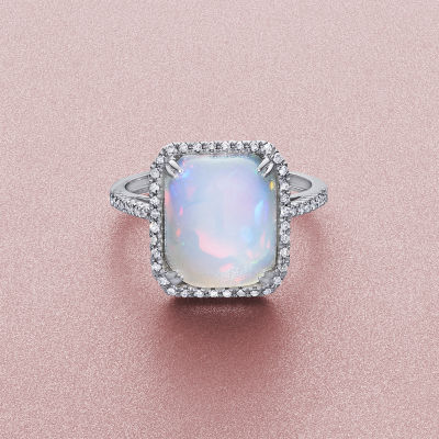 Effy Final Call Womens Diamond Accent Genuine White Opal 14K Gold Halo Cocktail Ring