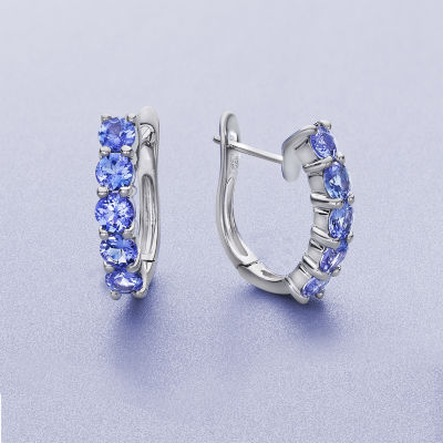 Effy  Genuine Blue Tanzanite Sterling Silver 21.3mm Hoop Earrings