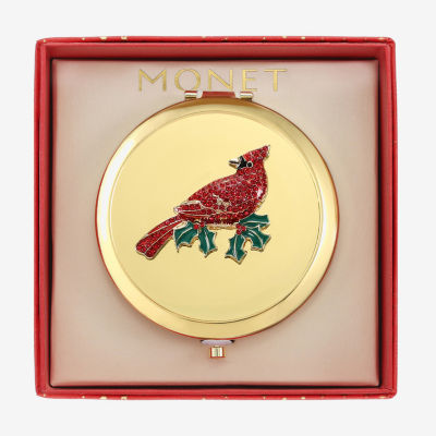 Monet Jewelry Gold Tone Red Cardinal Gold Tone Compact Mirror