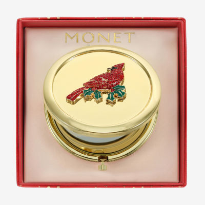 Monet Jewelry Gold Tone Red Cardinal Gold Tone Compact Mirror