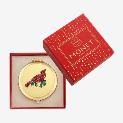Monet Jewelry Gold Tone Red Cardinal Gold Tone Compact Mirror