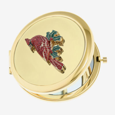 Monet Jewelry Gold Tone Red Cardinal Gold Tone Compact Mirror