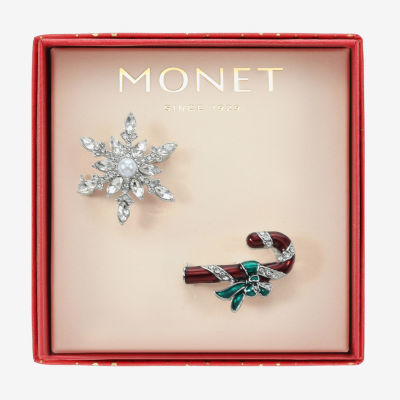 Monet Jewelry Silver Tone Candy Cane Glass Pin