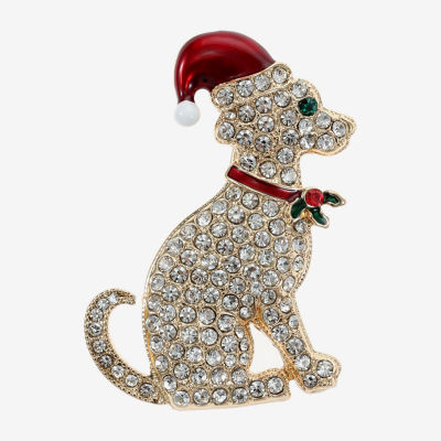Monet Jewelry Gold Tone Santa Dog Glass Pin