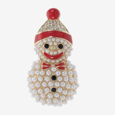 Monet Jewelry Gold Tone Snowman White Glass Pin