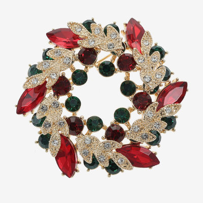 Monet Jewelry Gold Tone Wreath Multi Color Glass Pin