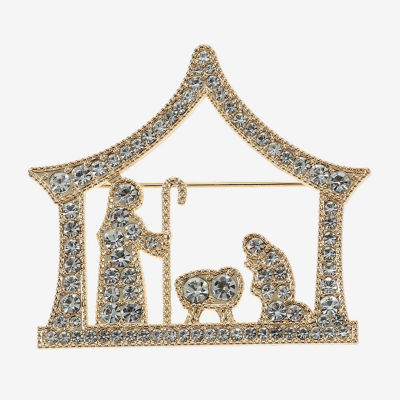 Monet Jewelry Gold Tone Nativity Scene Glass Pin