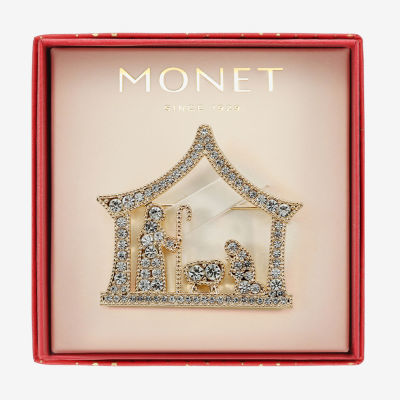 Monet Jewelry Gold Tone Nativity Scene Glass Pin