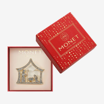 Monet Jewelry Gold Tone Nativity Scene Glass Pin