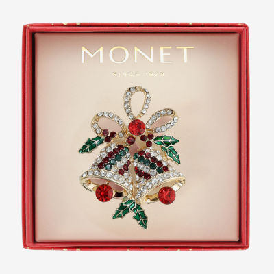 Monet Jewelry Gold Tone Holly Multi Color Glass Pin