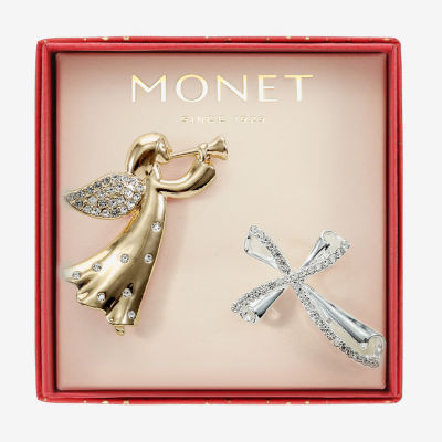 Monet Jewelry Gold Tone Glass Pin
