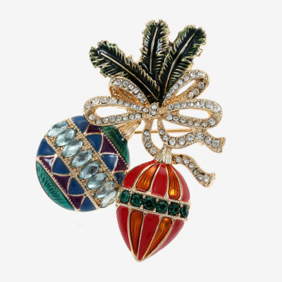 Monet Jewelry Gold Tone Christmas Multi Color Glass Pin